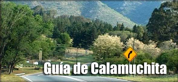 Título: Guía de Calamuchita, imágen de la Ruta turística N° 5, bordeada de vegetación y sierras 