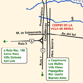Mapa esquema del centro de Merlo