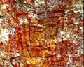 Pictografía en distintos tonos de rojo y amarillo arte rupestre de San Luis